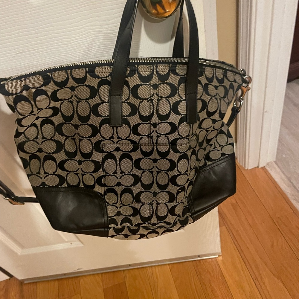 Coach leather and cloth tote